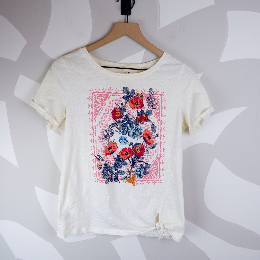 Ruff Hewn 100% Cotton Tie-Front Floral Print T-Shirt | S